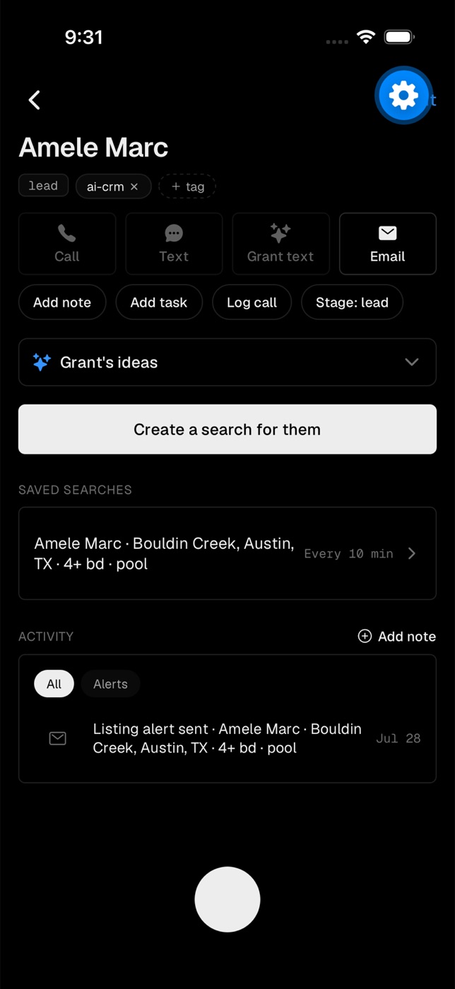 Contact record with saved search and instant alerts