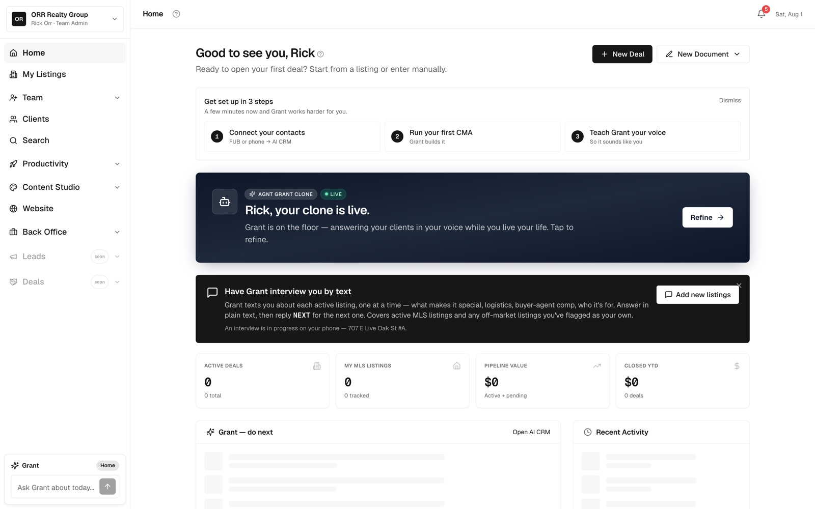 The live AGNT Portal: 'Rick, your clone is live'